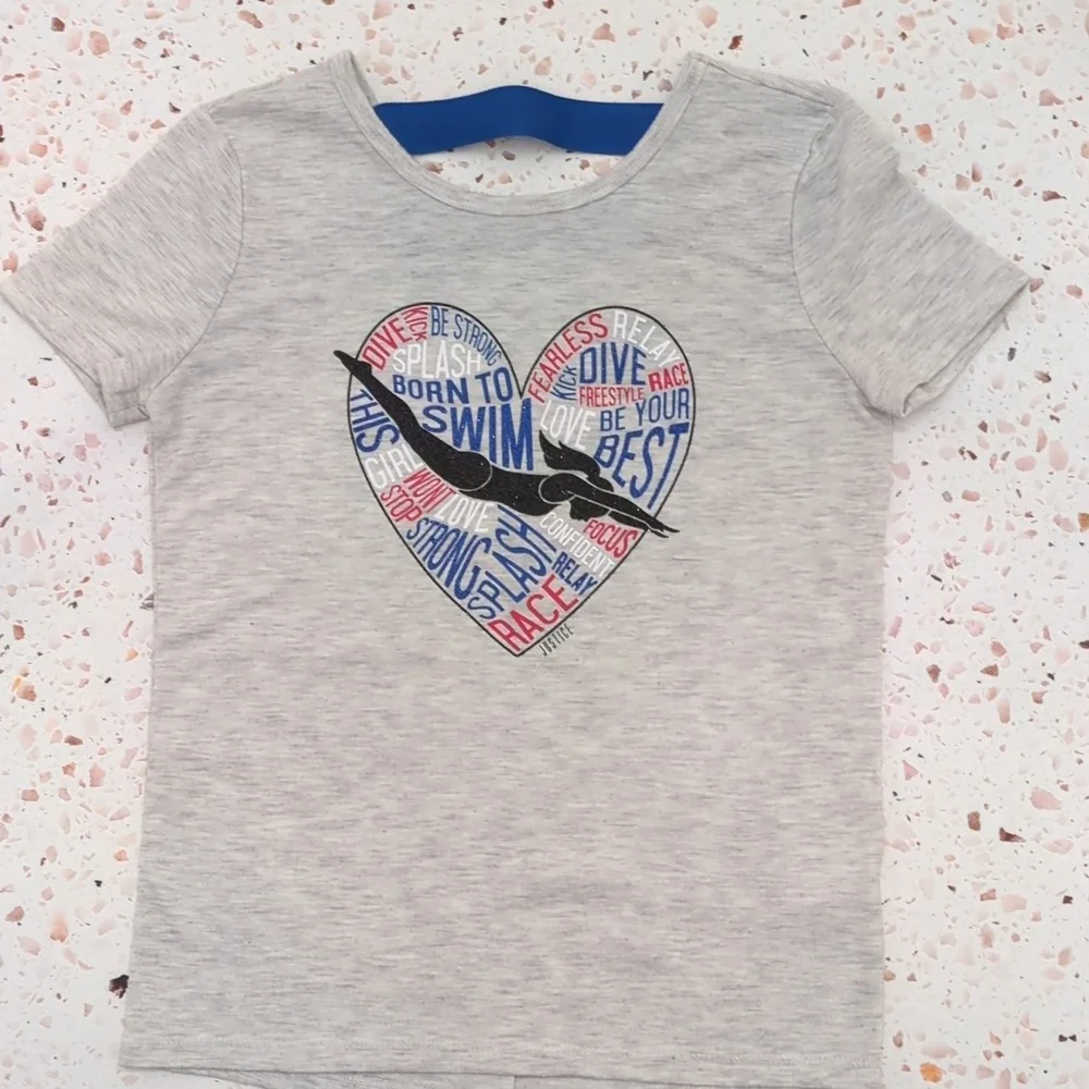 Justice | Swim Team Theme T-Shirt Grey Blue | 6